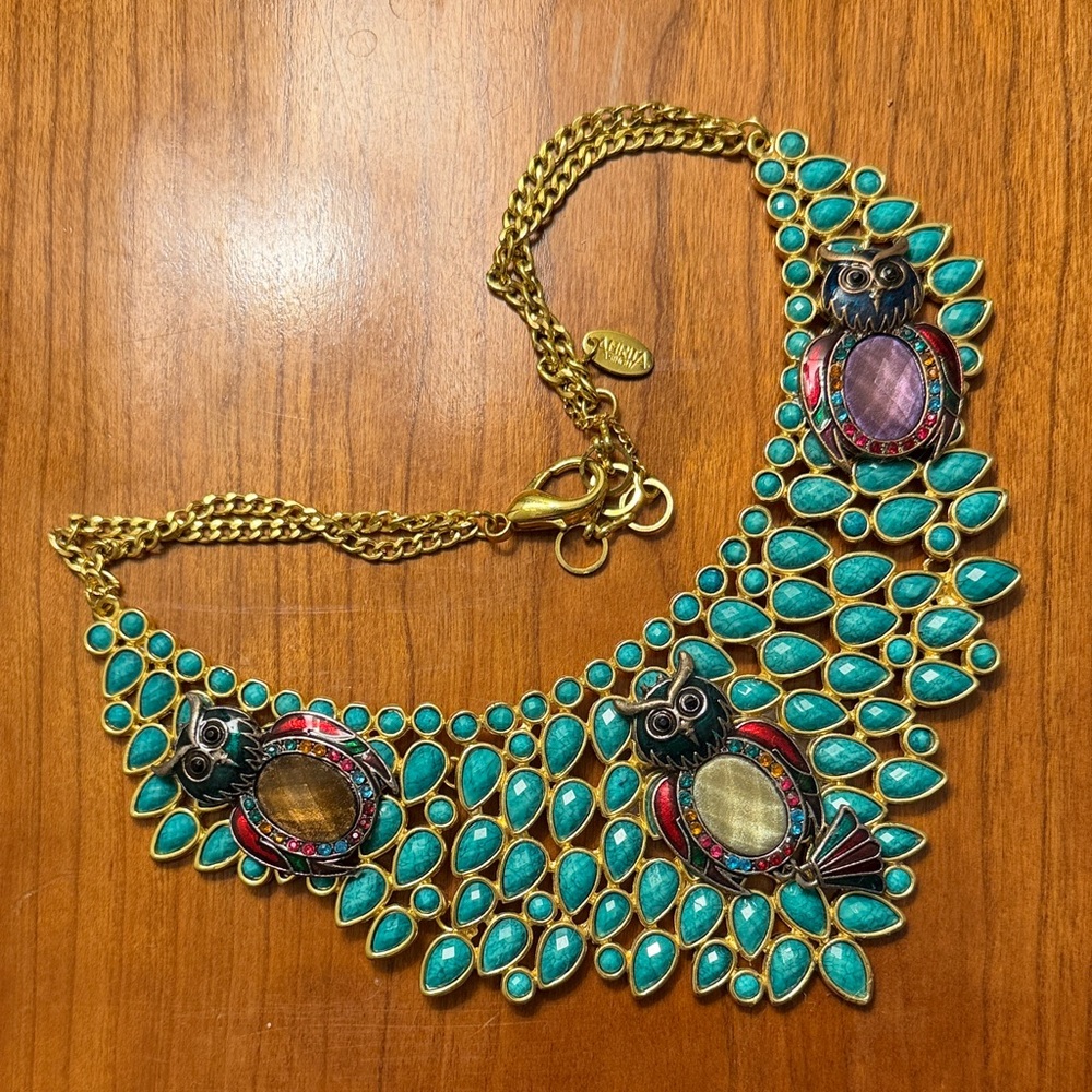 Gold and Teal Owl Necklace